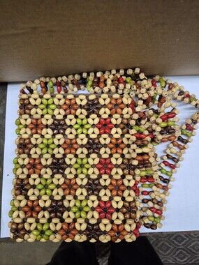 Vintage Styke Woofen Beaded  Crossbody Bag - Boho Floral Multi Color Geometric